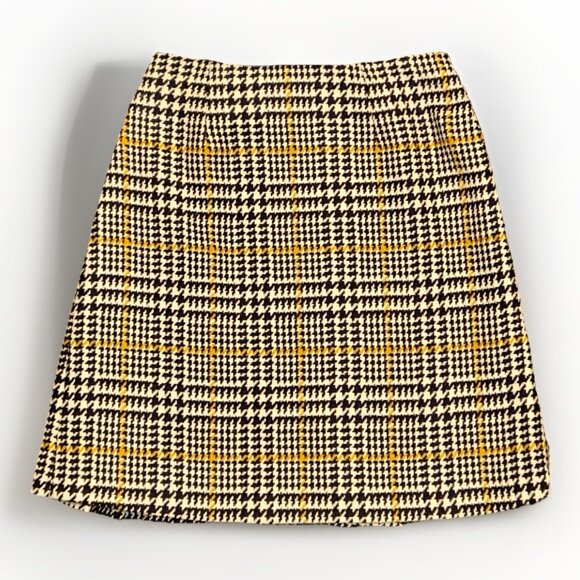 Boden Heritage British Tweed Wrap Skirt 100% Lambswool Navy Yellow White, US 2 - Picture 2 of 11